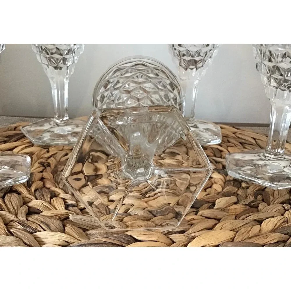 Vintage Indiana Glass Whitehall Pattern Cubist Glass Wine Goblets Set of 6 Retro